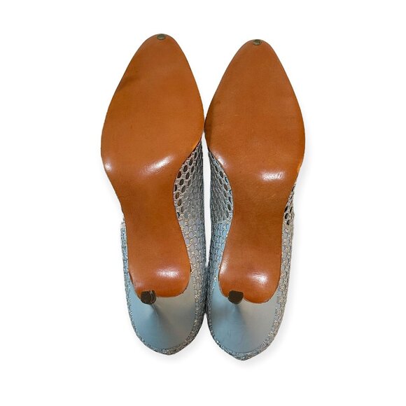 1960s Vintage Deadstock Joseph LaRose Mesh Kitten Heels  7 AA Blue Silver, USA - Picture 7 of 11